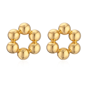 Minimalistische vergoldete Kupfer-Ohrstecker in Blumenform mit polierten geometrischen Perlen