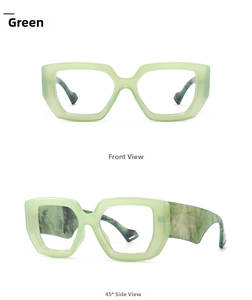 Detail of green oversized geometric frame with stylish marble textured temples