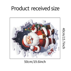Detail view of 3D Santa wall decal showing product dimensions 50cm x 40cm on white background