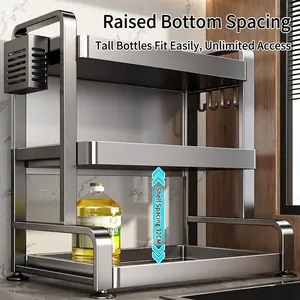 3-tier stainless steel kitchen rack with knife holder and 32cm high clearance for oil bottles