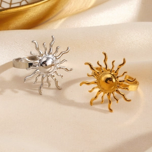 Sonnenring Statement Ring Edelstahl Hochglanzpoliert Vakuumvergoldet Böhmisch Vintage Verstellbar Offener Schmuck Für Damen