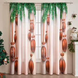 Christmas Curtains Polyester Printed Semi Shading Rod Pocket For Living Room Holiday Decor American Style Santa Snowman