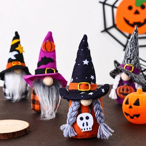 Halloween faceless gnomes plush decorations with pumpkins and skulls for festive home decor