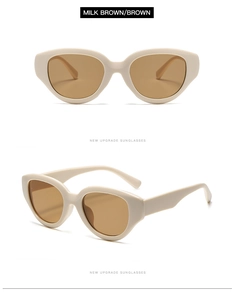 Dual view of milk brown cat-eye sunglasses with detailed frames and brown lenses