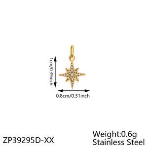 Macro shot of 1cm gold stainless steel octagonal star pendant with embedded zircons