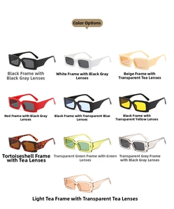 Detailed grid showing ten color variations of retro square sunglasses with thick frames