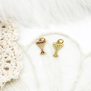 Detail of 18K gold-plated martini glass charms with micro-pave crystals for DIY jewelry