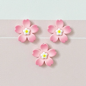 Three gradient pink resin cherry blossom charms with white stamens for DIY accessories