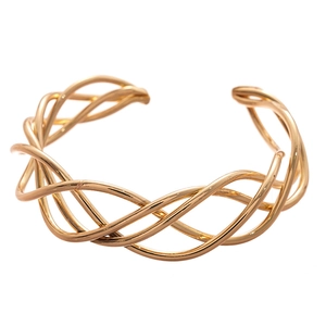 Chic gold mesh twisted geometric open bangle with a woven multi-strand metal wire design