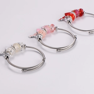 Adjustable stainless steel beaded bracelets with mermaid tail and pearl charms in three colors