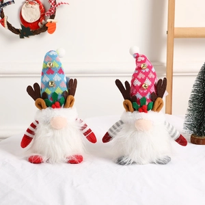 Lighted Christmas gnomes with reindeer antlers and heart knit hats for holiday decor