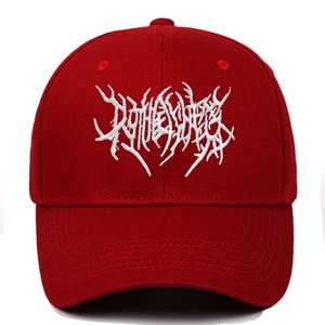 Κόκκινο Gothic street punk καπέλο μπέιζμπολ με λευκό κέντημα heavy metal σε βαμβάκι