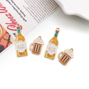 Detail showing cartoon enamel beer bottle and cup pendants for DIY jewelry making