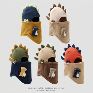 Kids Balaclava Hat Polar Fleece Winter Warm Windproof Neck Warmer Hooded Scarf Cartoon Dinosaur Outdoor For Boys Girls