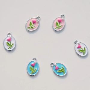 Colorful enamel tulip charms with imitation pearls for DIY jewelry making and necklaces