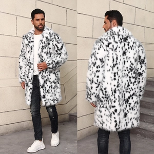 Manteau mi-long en fausse fourrure pour homme avec imprimé tacheté noir et blanc