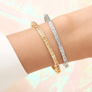 Elegance set of 18K gold and silver stainless steel bangles with sparkling zircon stones