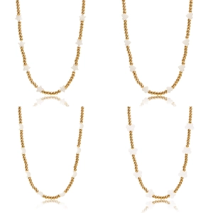 Minimalist gold beaded necklace set with heart star moon and butterfly shell pendants