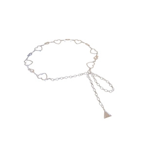 Silver hollow heart-shaped chain belt with y2k style and triangle metal pendant charm