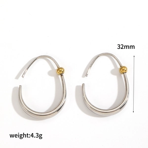 Detailed view of teardrop hoop earrings with gold bead accent, 32mm height and 4.3g weight