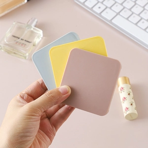 Portable folding double-sided square pocket makeup mirror set in blue, yellow, and pink