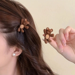 Pinces À Cheveux Kawaii 3D Ours Lapin Texture Flocage Alliage De Zinc Barrette Bec De Canard Pour Femmes Filles Accessoire