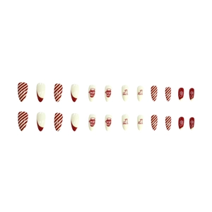 Christmas press-on nails set with red and white winter gloves and snowflake patterns
