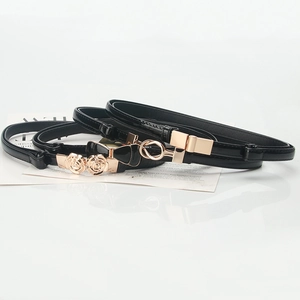 Women Thin PU Leather Belt Adjustable Fashion Waistband For Dresses Gold Metal Buckle Versatile Elegant Accessory