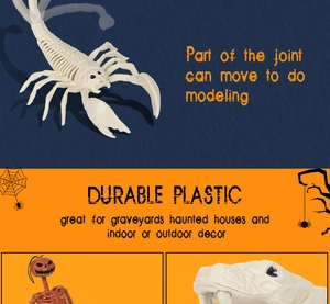 Detail of durable plastic Halloween animal skeleton decor with movable joints