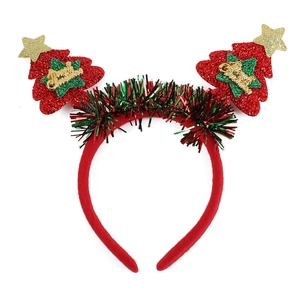 Festive red Christmas headband with glittery Christmas trees and Merry Christmas text