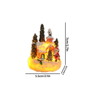 Miniature Christmas resin gingerbread house with LED light and Santa Claus decor, 7cm height