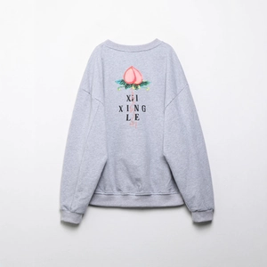 Sweatshirt Et Pantalon Pour Femmes Mélange De Coton Imprimé Pêche Col Rond Décontracté Loungewear
