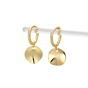 Irregular gold disc drop earrings for women with minimalist geometric hoop design