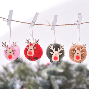 Ornements suspendus renne peluche pompon pendentif cerf de Noël mignon décoration de vacances
