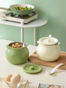 Ceramic lard jars with strainer and lid in cream white and matcha green colors