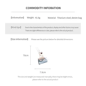 Detailed size specifications for the denim cat pendant necklace and titanium steel chain