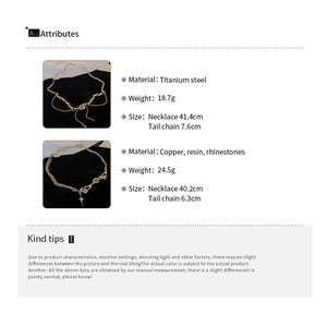 Detailed specifications showing titanium steel and resin necklace material weight and length