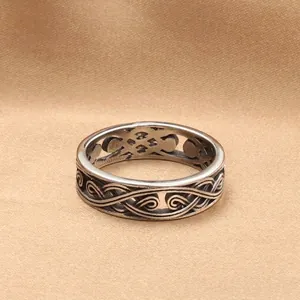 Retro punk titanium steel ring for men featuring vintage Celtic knot hollow patterns