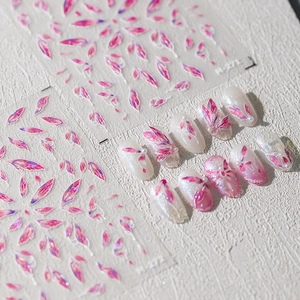 Adesivi per unghie 3D rosa M271 con finitura perlata e decorazioni in microperle