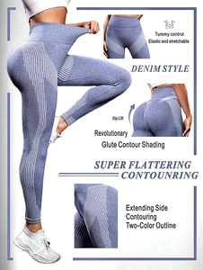 Detailansicht der High Waist Yoga-Hose mit Bauchkontrolle und Po-Lifting-Streifen