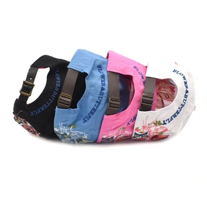 Detail of adjustable leather strap and Flower & Butterfly embroidery on baseball cap