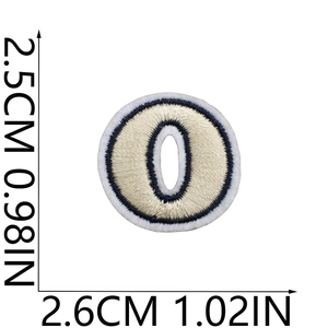Detailed view of mini letter O embroidery patch with size measurements 2.5cm height