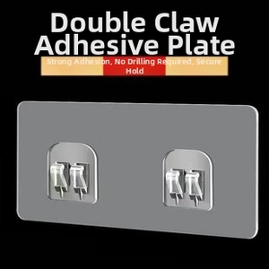 Detail showing adhesive wall hooks with double metal claws and transparent backing