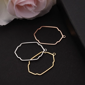 Detailed view of geometric stainless steel earring pendants in gold, silver and rose gold