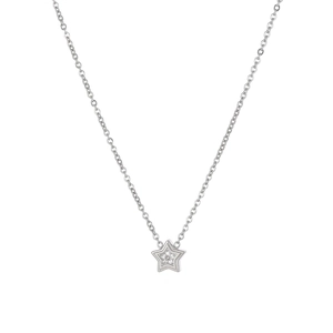 Silver pentagram necklace with sparkling crystals and delicate O-chain for women