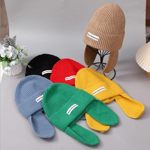 Women's knit beanie with earflaps and Short Sentence tag in multiple colors