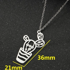 Halskette mit Kaktus-Topfpflanze Anhänger aus Edelstahl, Größe 36mm mal 21mm