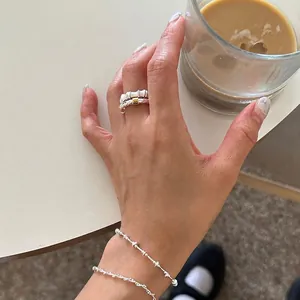 Irregular 925 sterling silver rings and bead bracelets set in minimalist Korean style