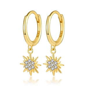 925 Sterling Silver Star Hoop Earrings Sparkling Rhinestone Starburst Pendant Earrings Fashion Geometric Jewelry For Women