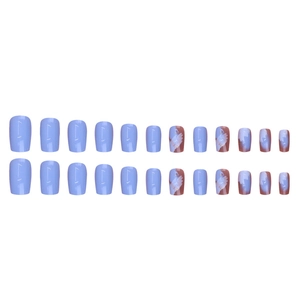 Blue graffiti and nude gradient press-on nails with artistic gold foil detailing